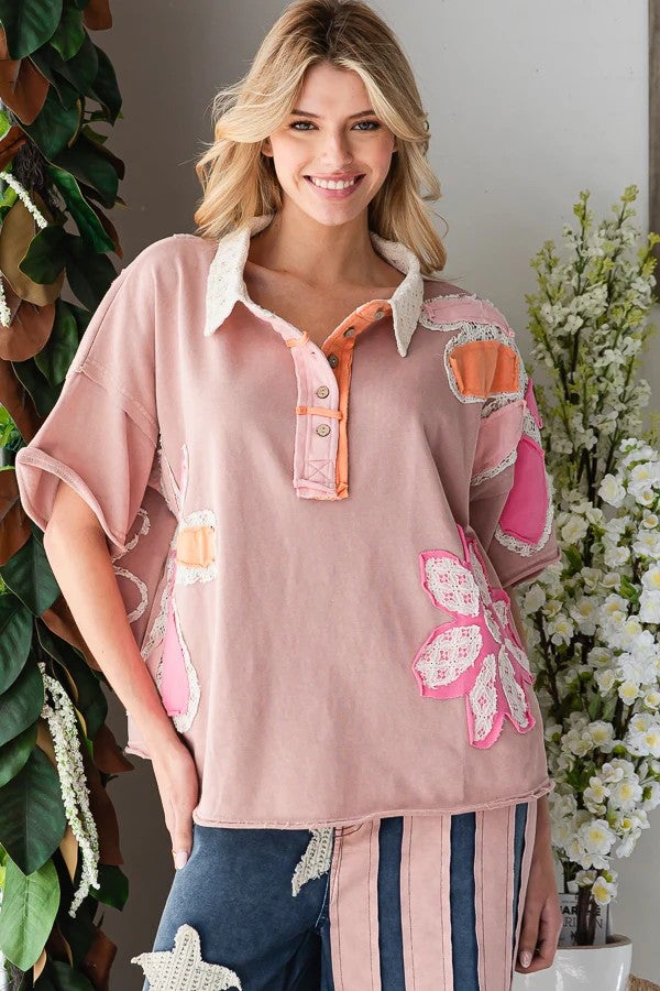 Oli & Hali Petal Perfect Patchwork Collard Top In 2 Colors *Final Sale*