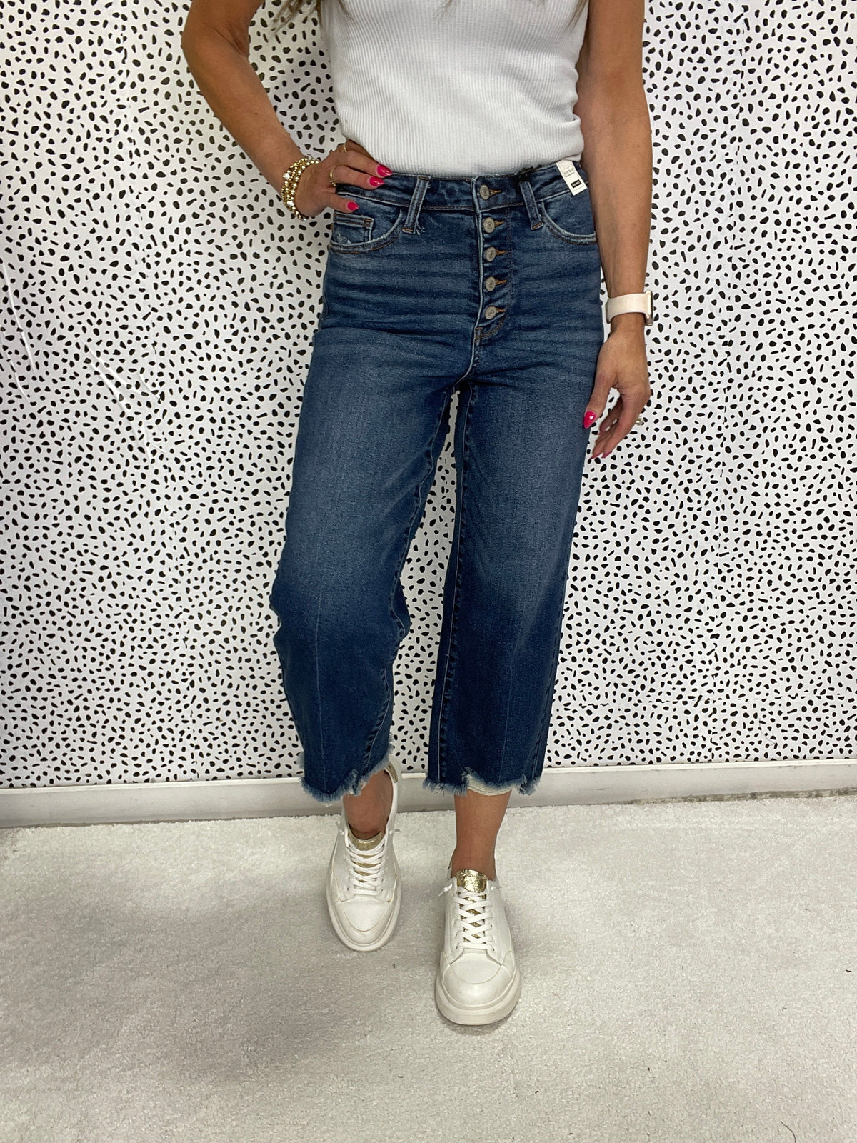 Judy Blue Hannah High Rise Button Fly Destroy Hem Crop Wide Jeans 887 In Medium