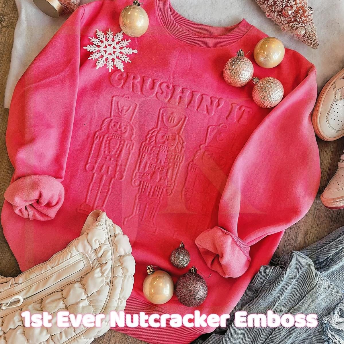 Crushing It Nutcracker Pink Embossed Crewneck Sweatshirt *Final Sale*