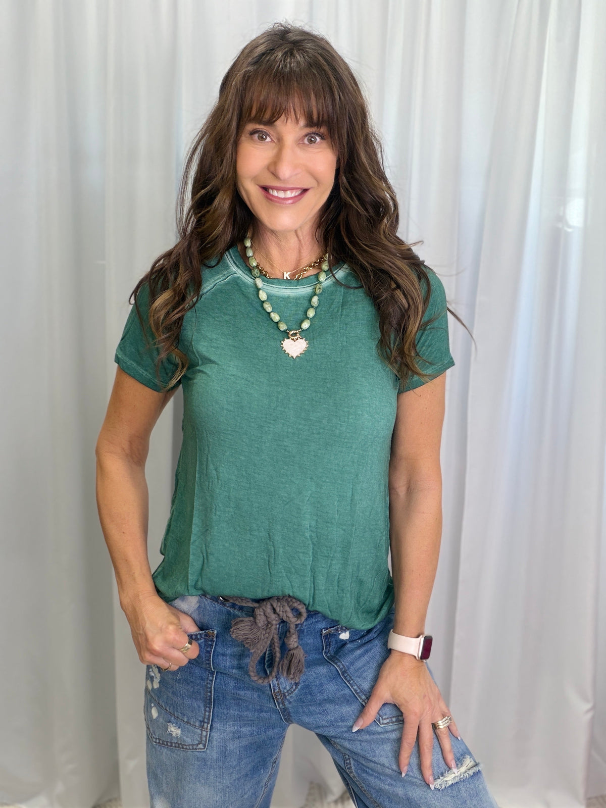 Everyday Essential Vintage Wash Tee In Emerald