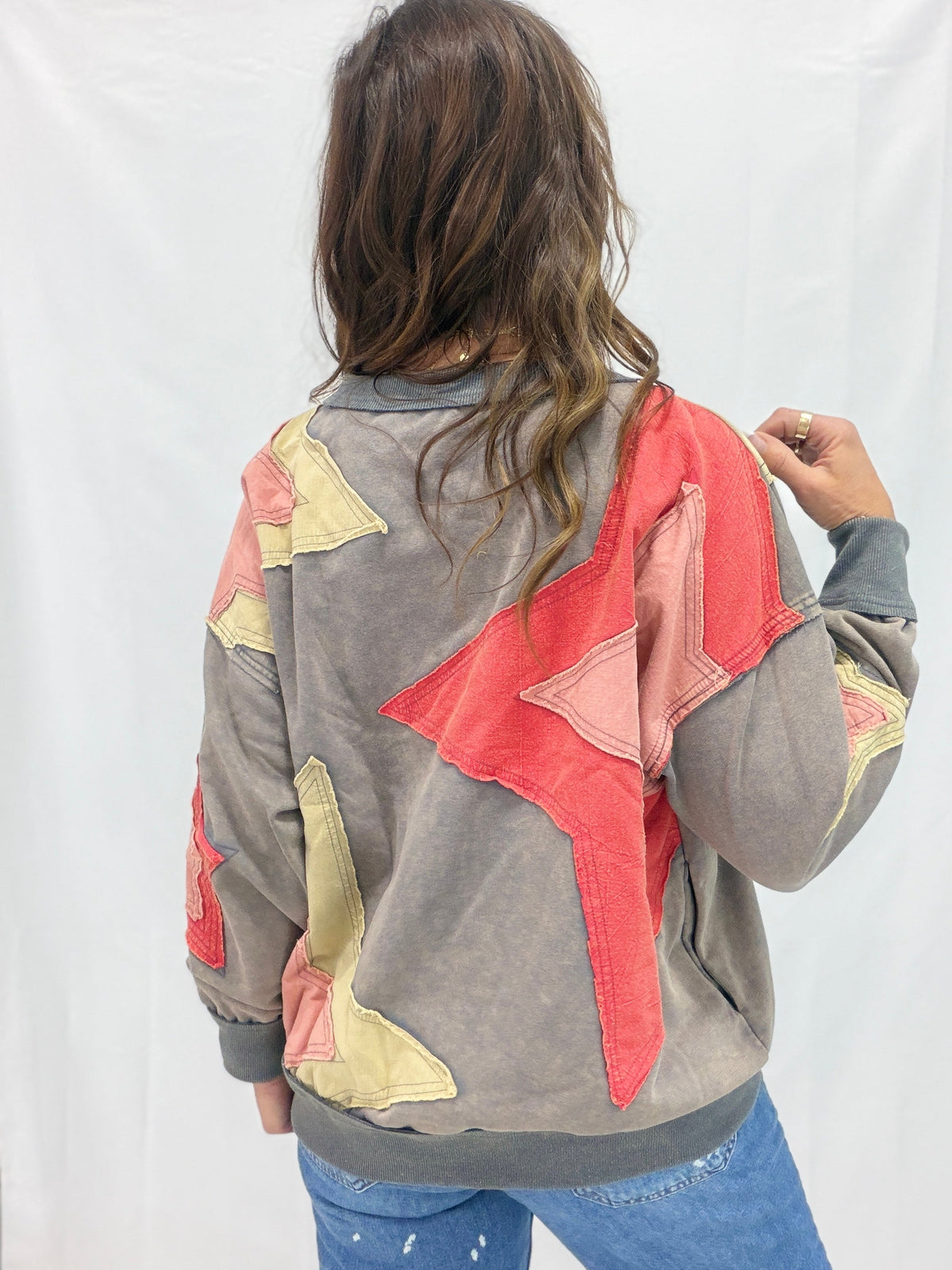 Oli & Hali Now Or Never Washed Star Patch Pullover Top In 2 Colors