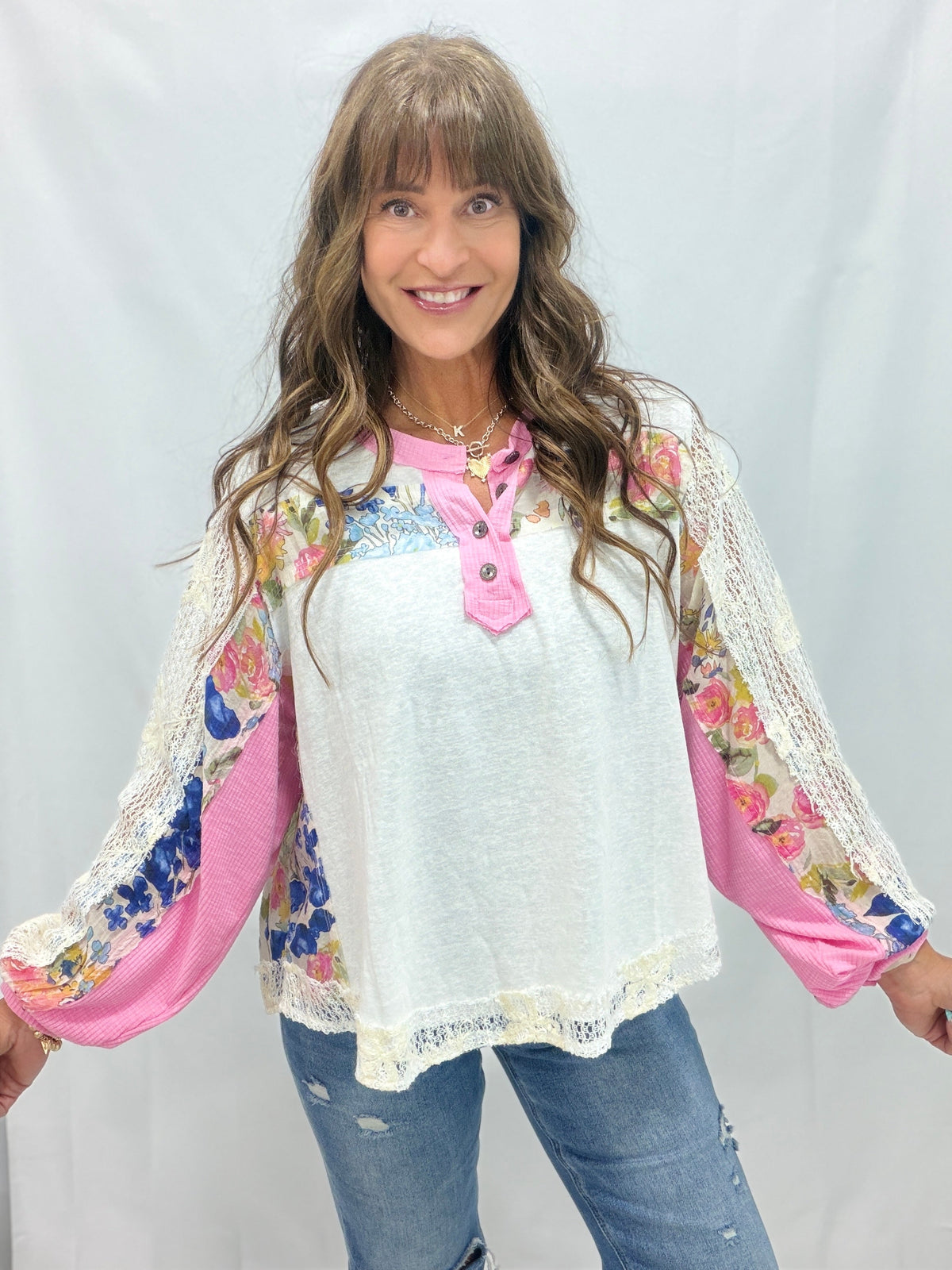 Meadow Daydream Patchwork Henley in 3 Colors