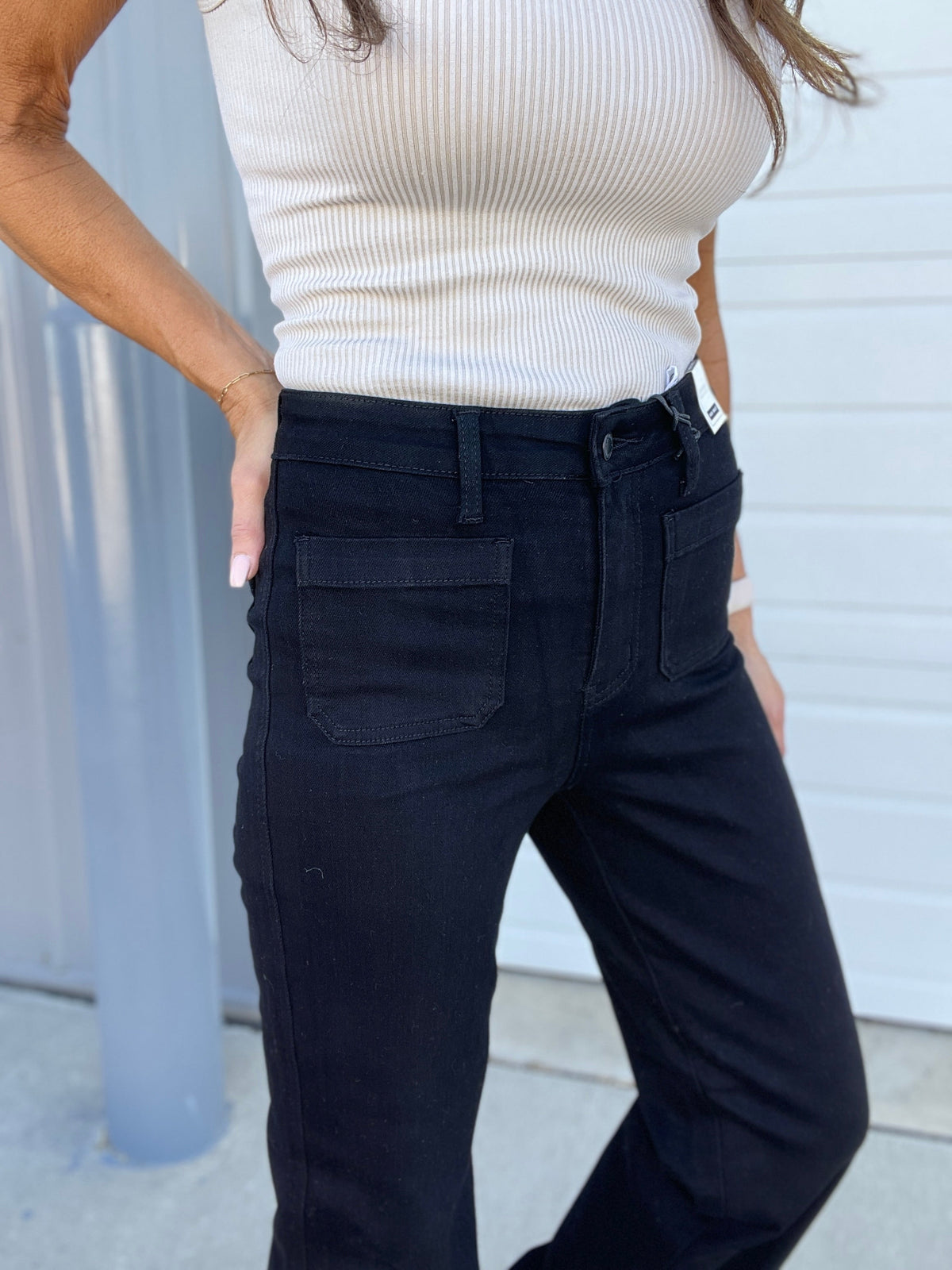Judy Blue Ashton Black Front Patch Pocket Straight Leg Jean 827