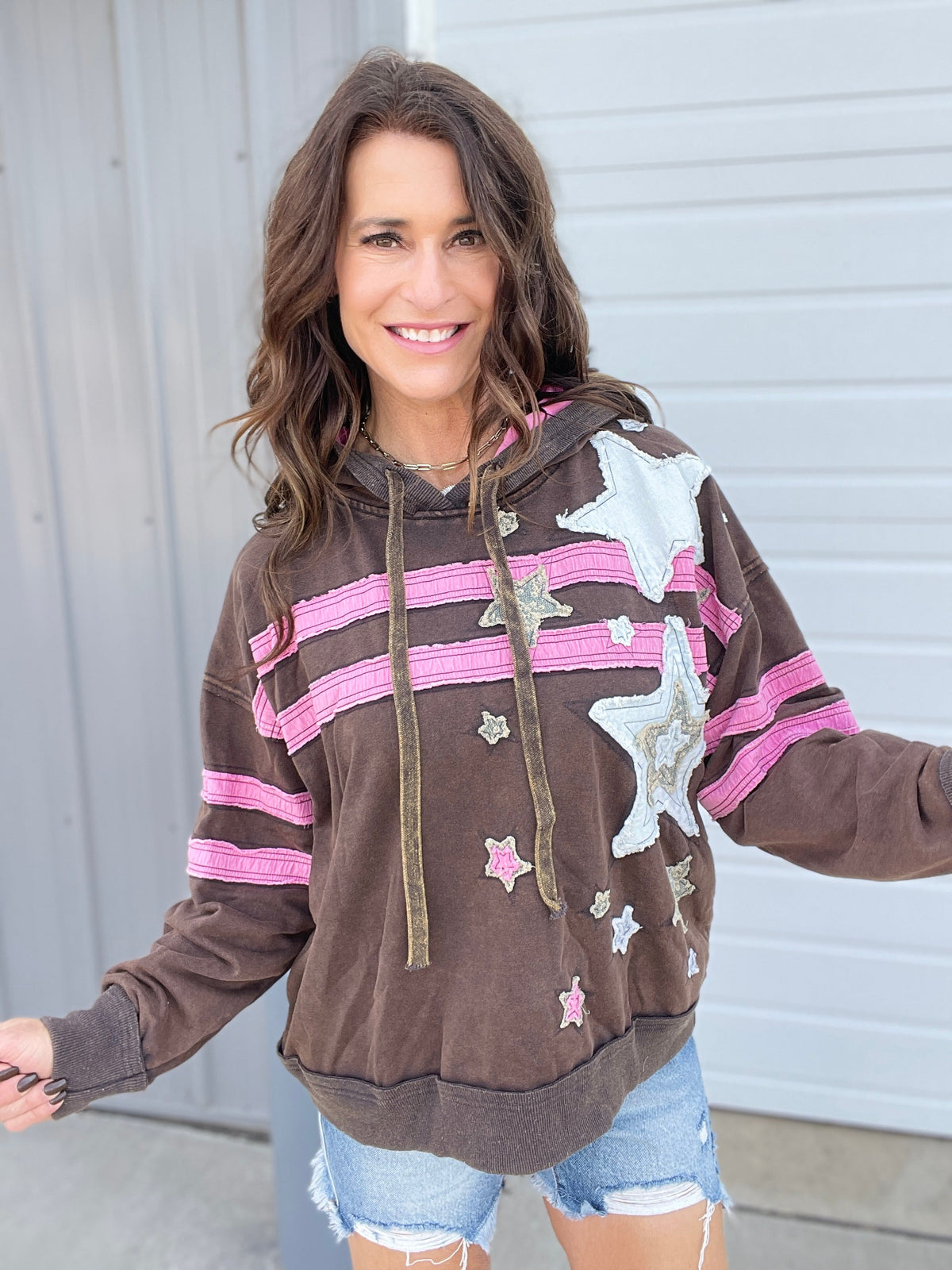 Oli & Hali Stellar Vibes Mineral Washed Hoodie In 2 Colors: Mocha, Dark Brown *Final Sale*