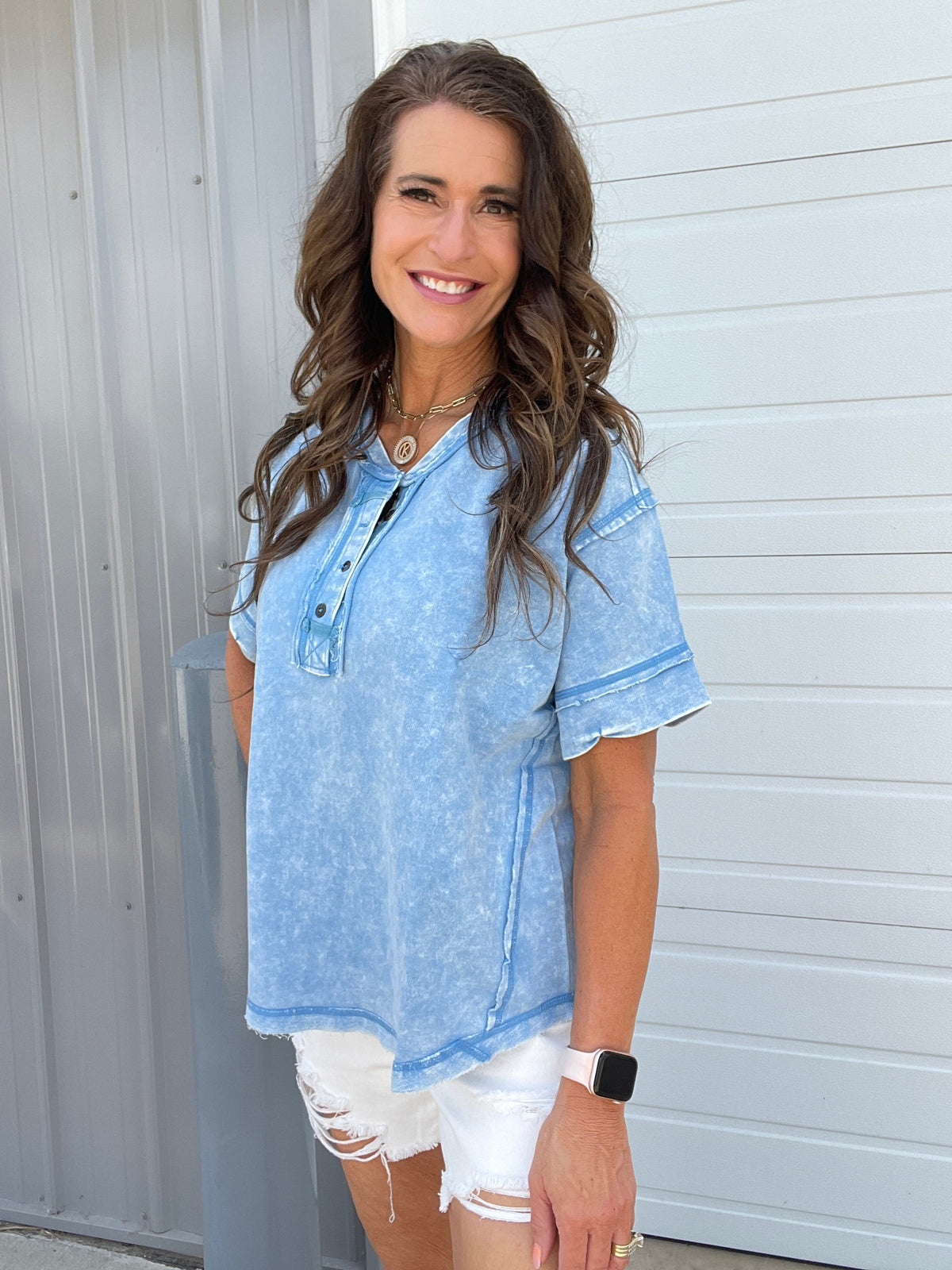 Summer Time Slip Away Henley Button Mineral Wash Short Sleeve Top in 7 Colors *Final Sale*