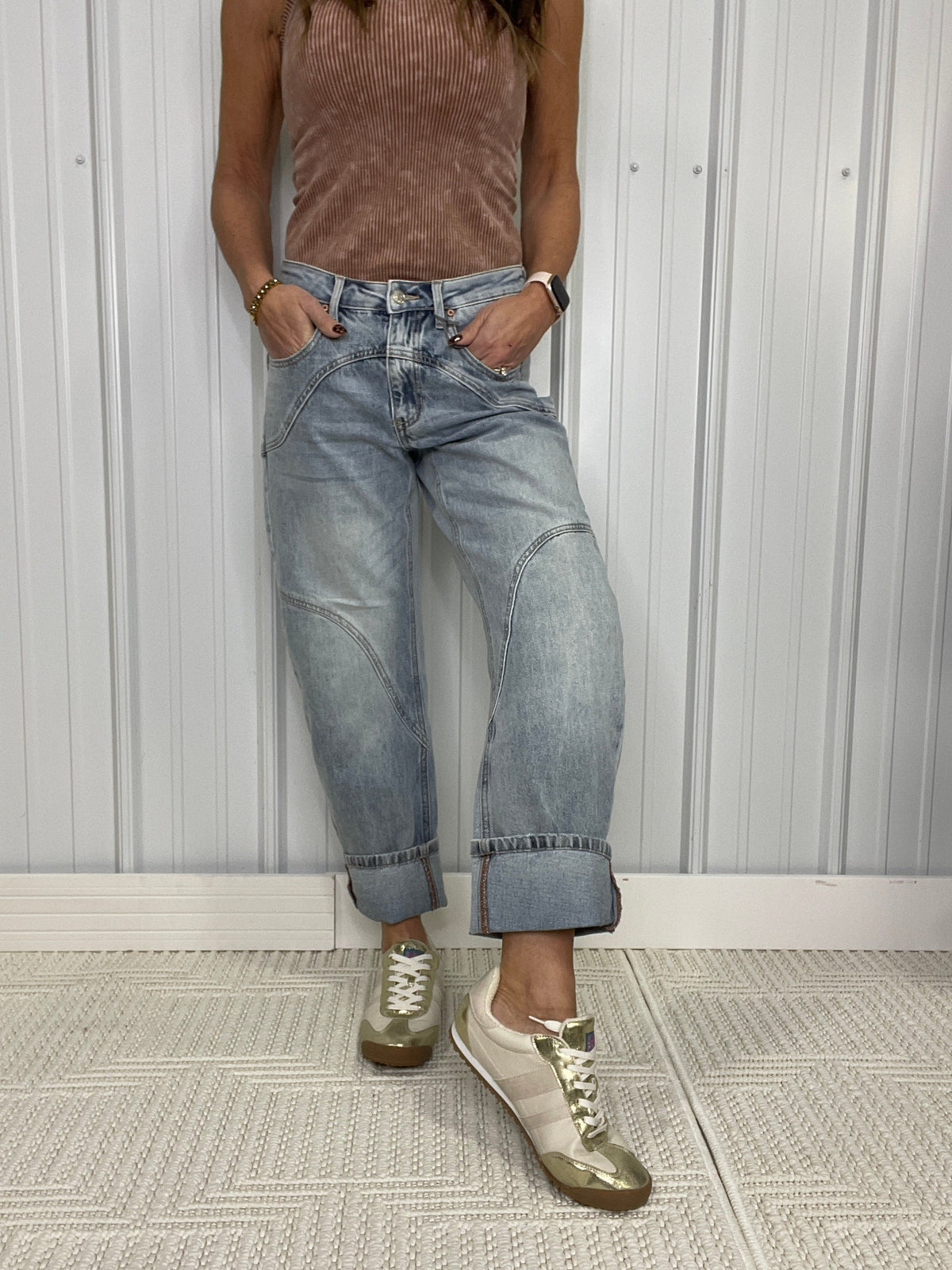 Sara High Rise Barrel Wide Cuff Jeans 130 In Medium