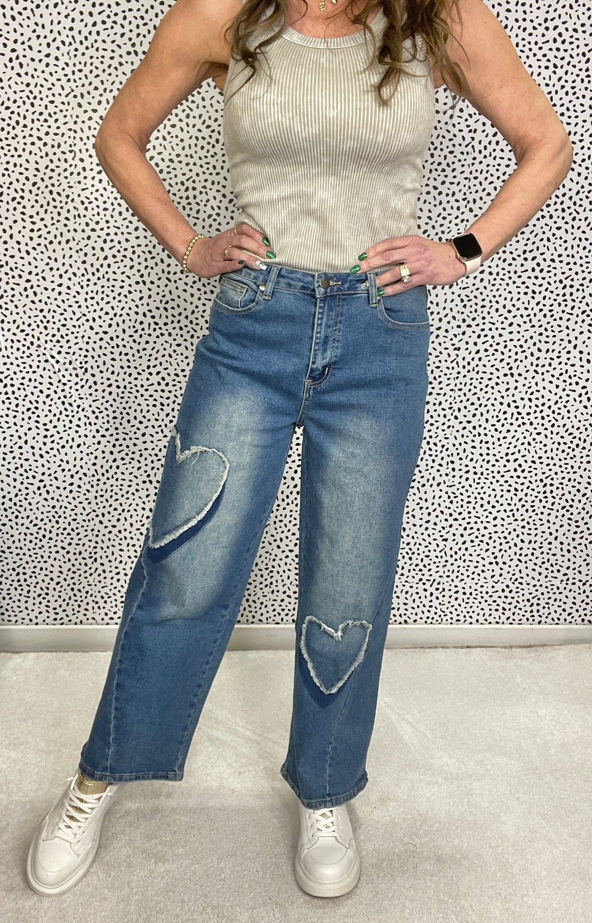 Gloria Heart Patch Stretch Denim Jeans 089 In Blue