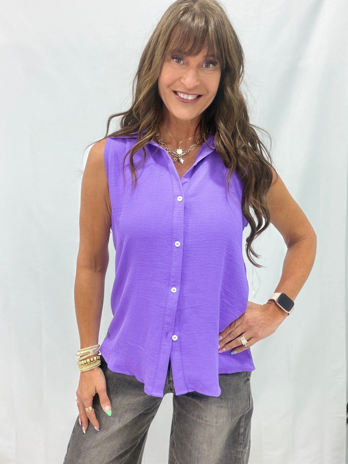 Woven Button Down Top With Collar in 4 Colors