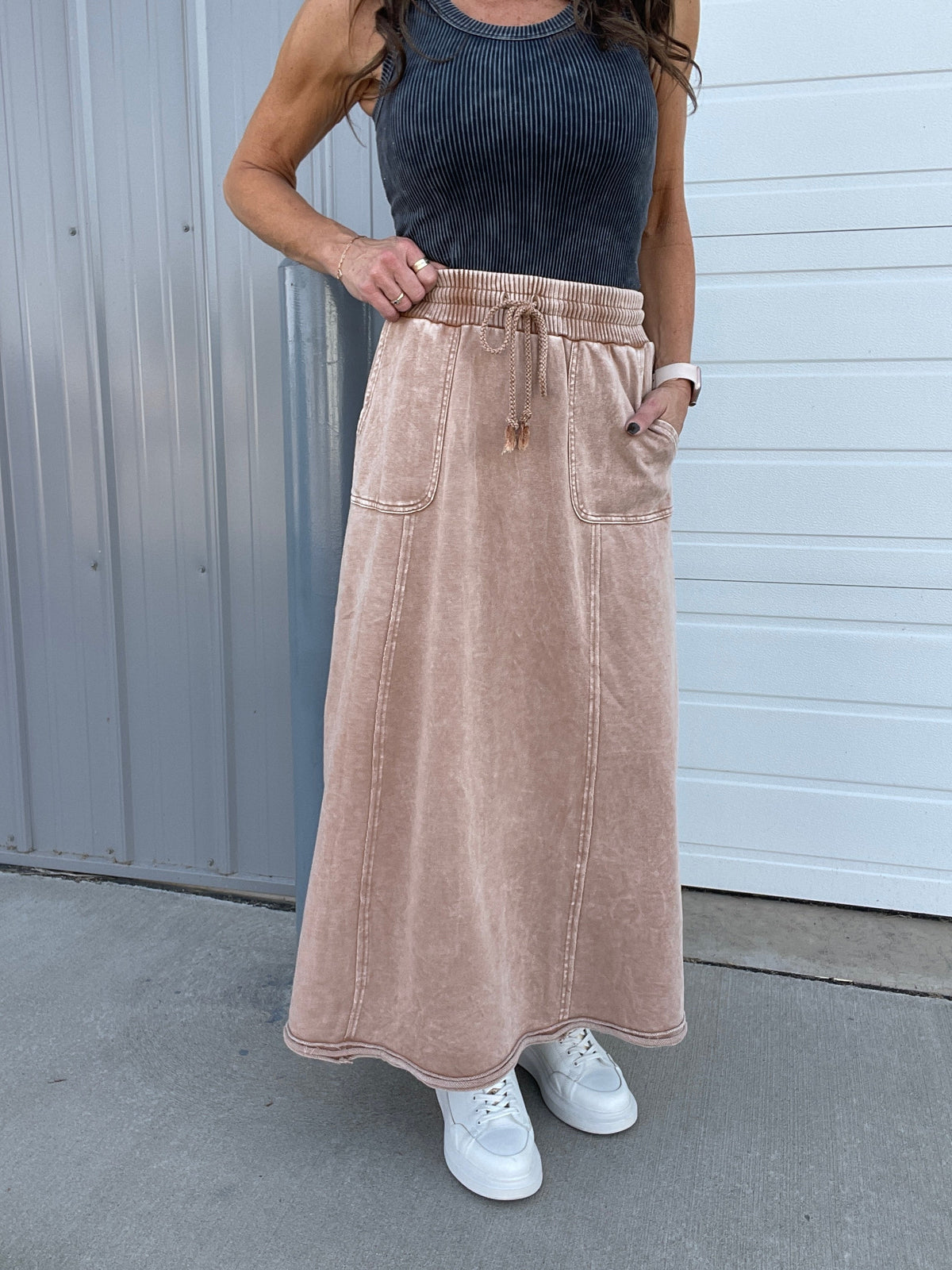 Coming Through Mineral Washed Skirt In 3 Colors: Camel, Mocha, Olive *Final Sale*