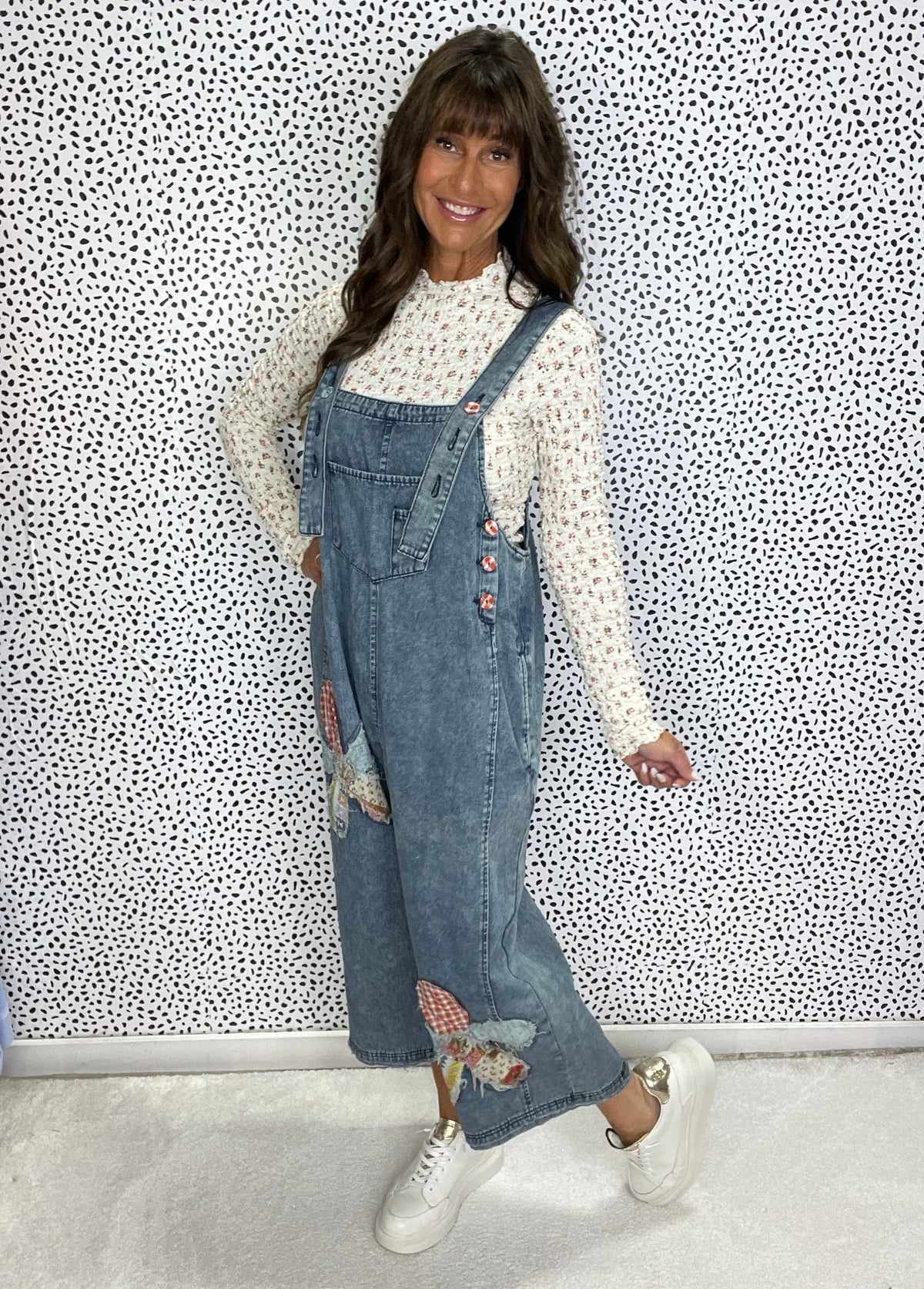Bloomfield Patchwork Denim Overalls In 2 Colors