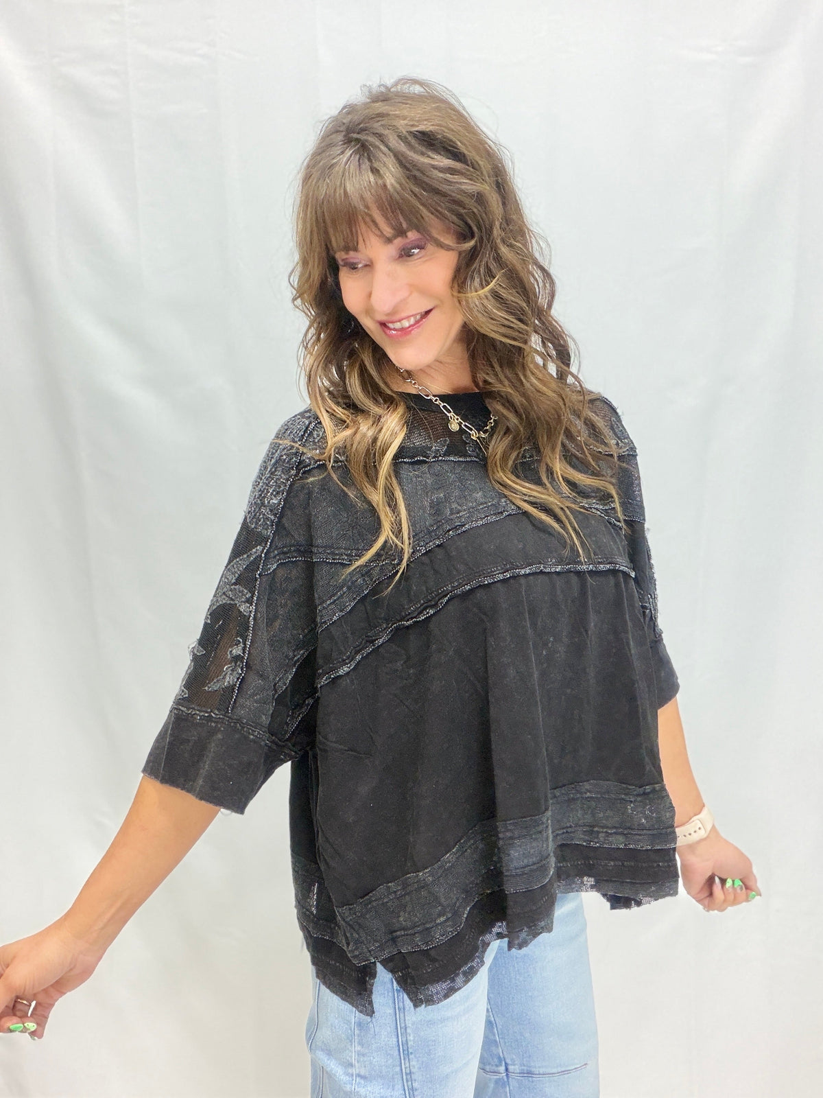 Oli & Hali Washed Lacey Loose Top *Final Sale*