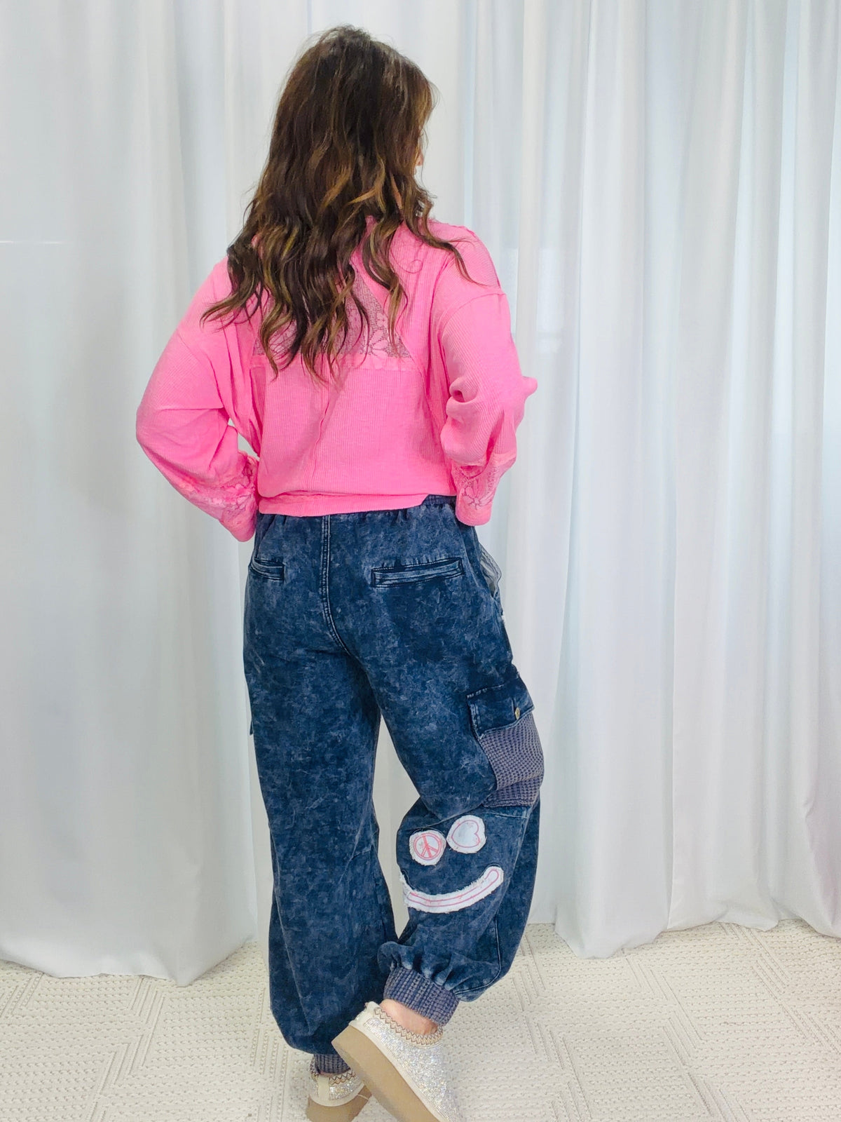 POL Power Play Patch Detail Jogger Pants In Indigo