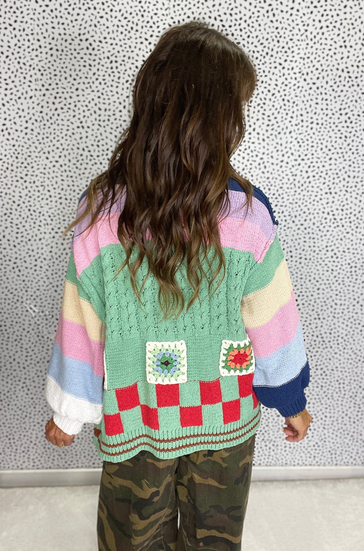POL Retro Charm Balloon Sleeve Cardigan In Green
