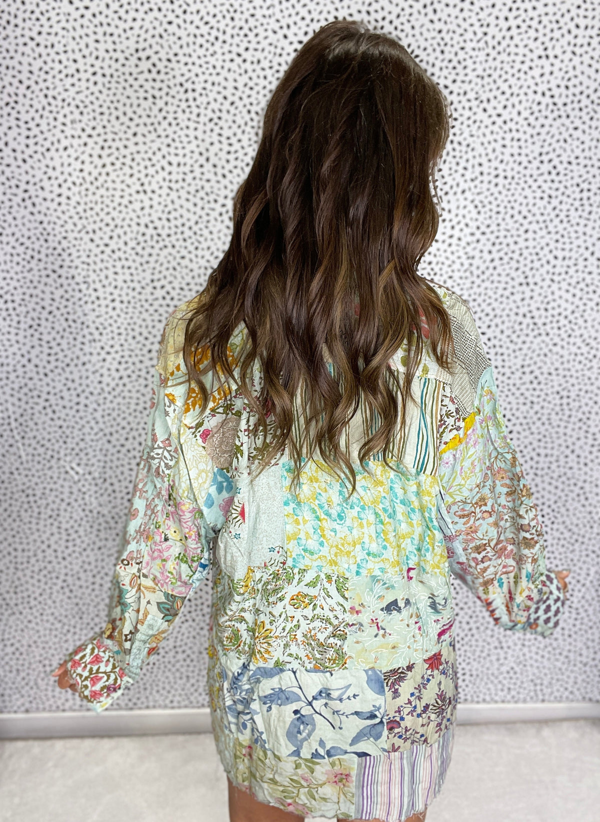 Jaded Gypsy Boho Meadow Patchwork Button-Up In Sage