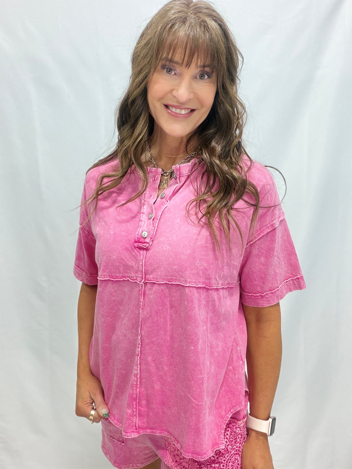 No One Like You Mineral Washed Henley Top In 4 Colors