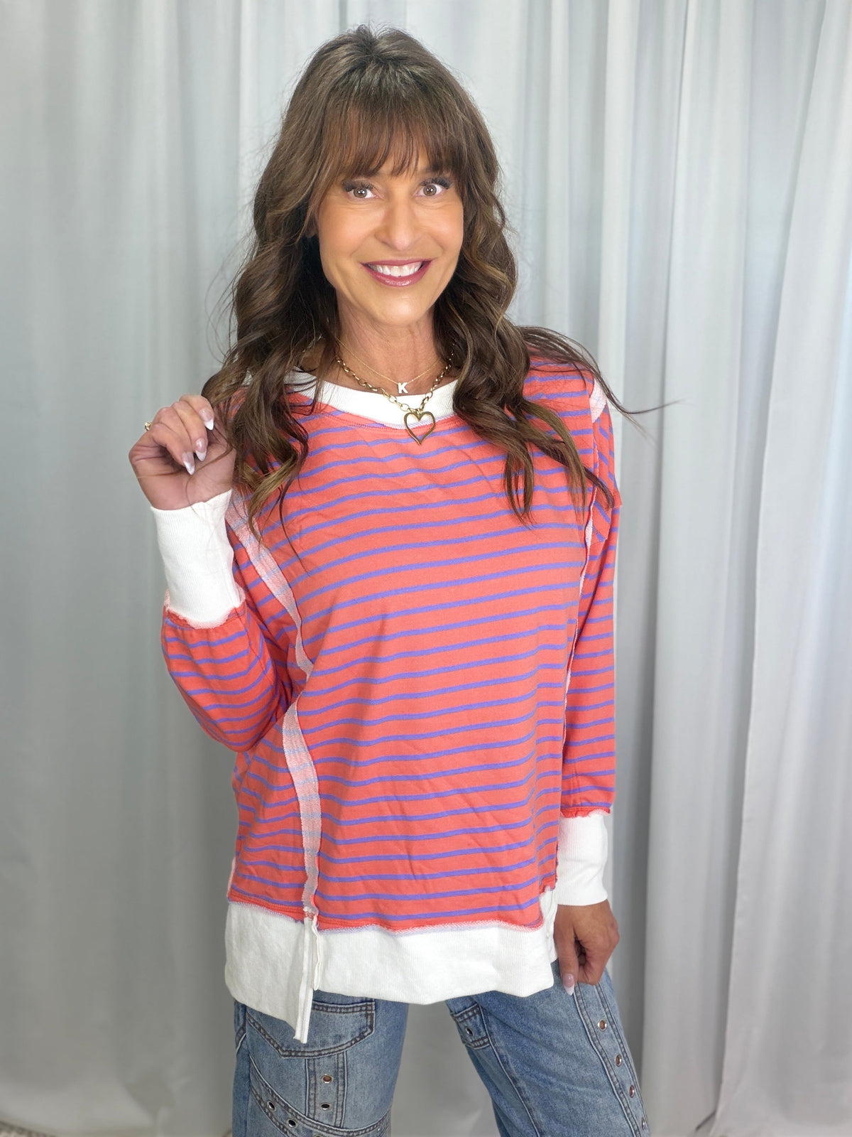 Take It On Long Sleeve Striped Knit Top In Coral *Final Sale*