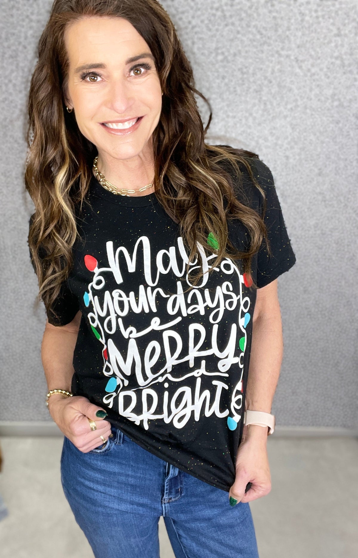 May Your Days Be Merry & Bright Black Confetti Tee