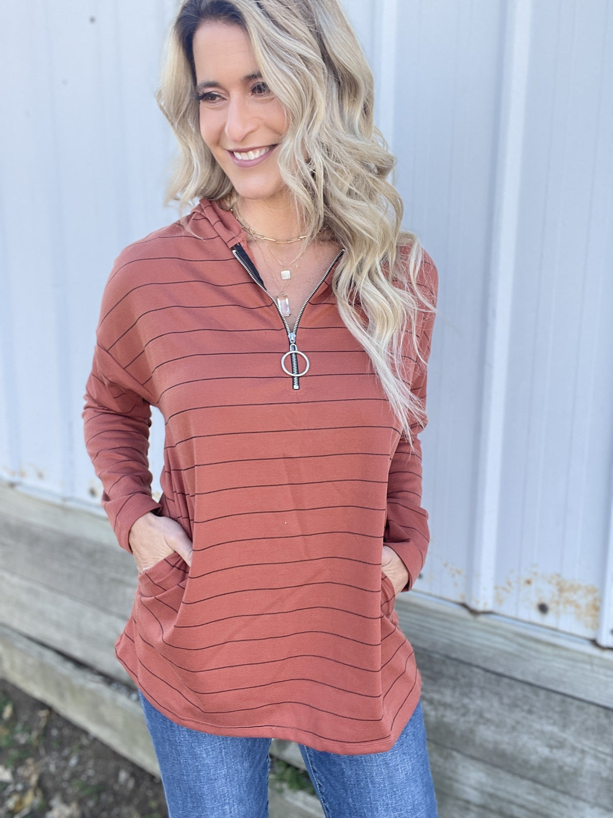 Southbound Stripe Hoodie In Rust *Final Sale*