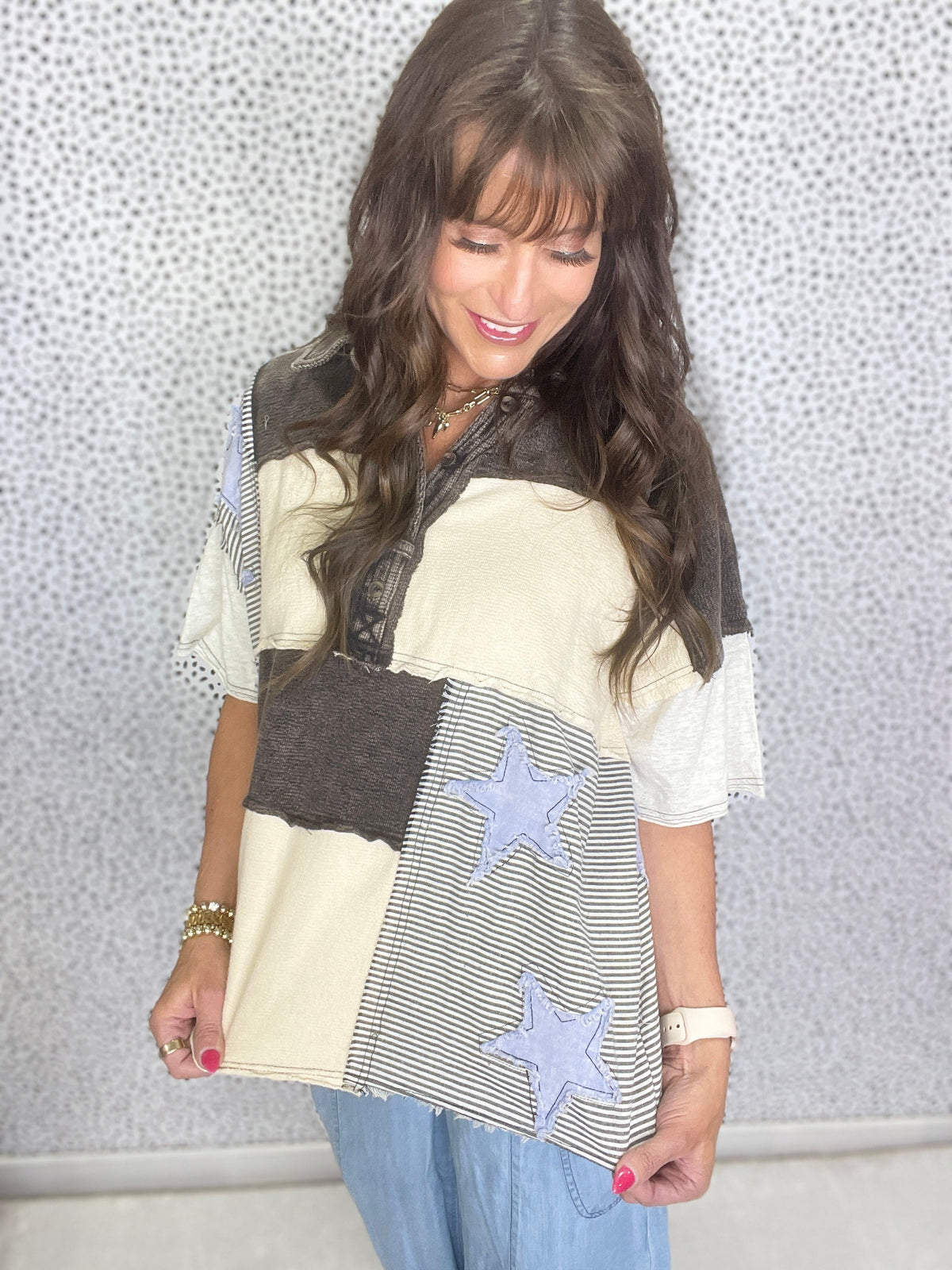 Oli & Hali Starlight Dreamer Star Patchwork Top In Black *Final Sale*