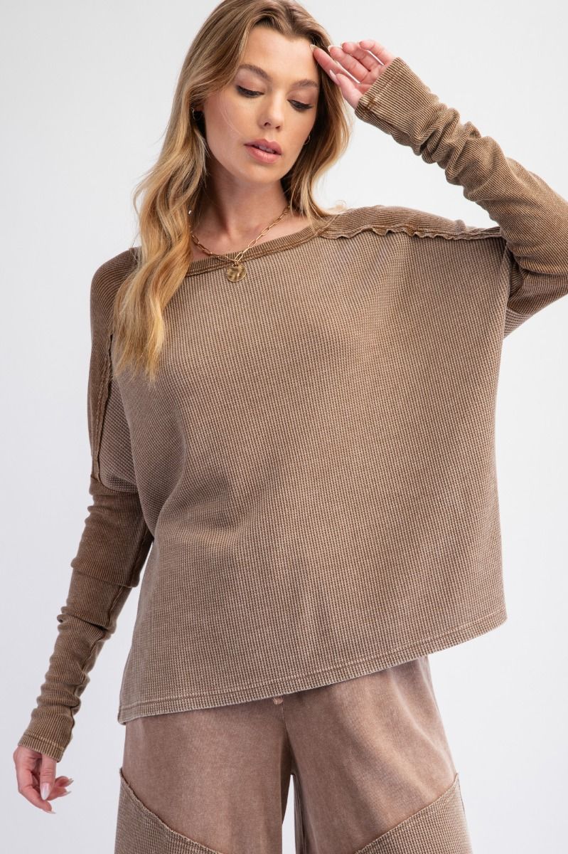 Some Fun Mineral Washed Knit Top In 2 Colors: Mocha, Black *Final Sale*