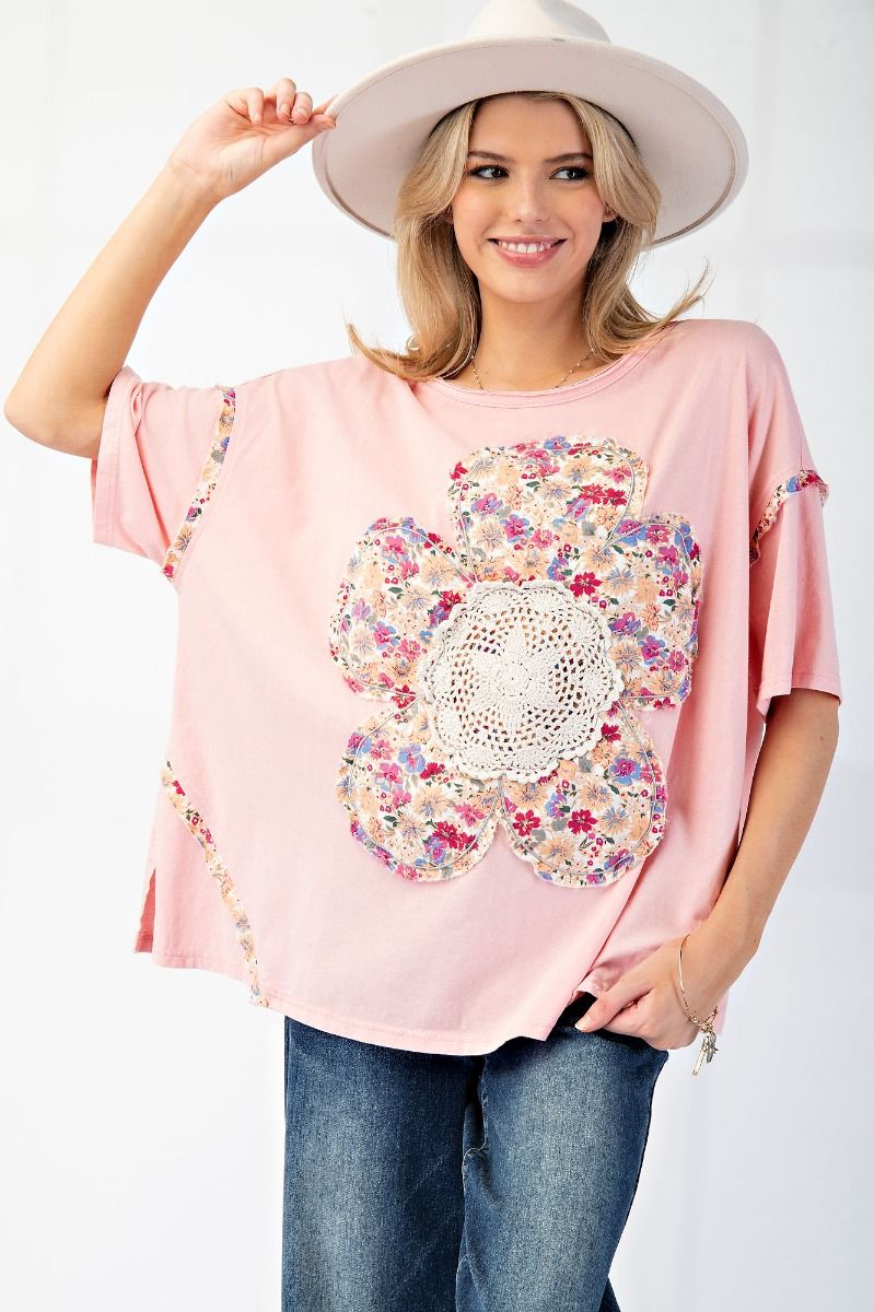 Chill Vibes Flower Patch Mineral Washed Knit Top In 3 Colors *Final Sale*