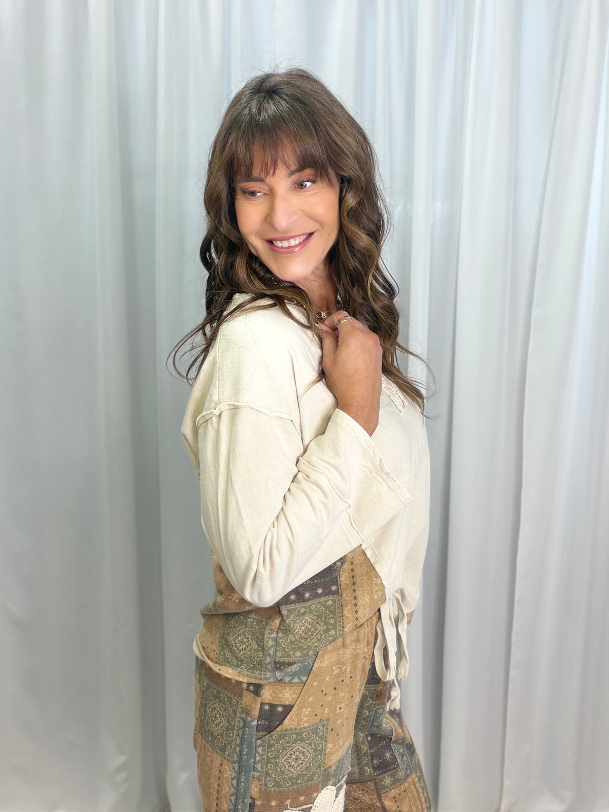 Delicate Days Boho Bandana Patch Top In Natural *Final Sale*