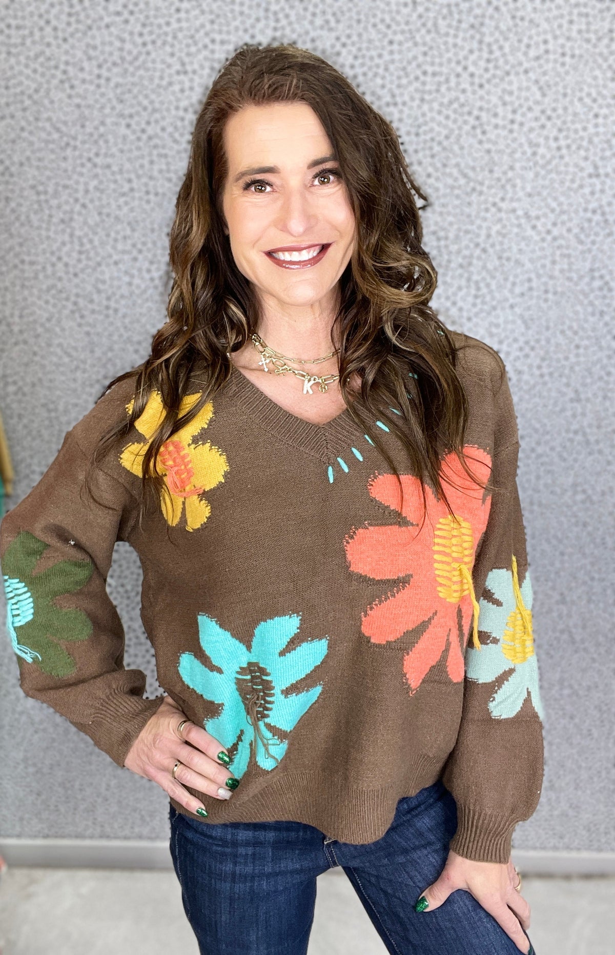 POL Groovy Bloom Balloon Sleeve Floral Sweater In 2 Colors *Final Sale*