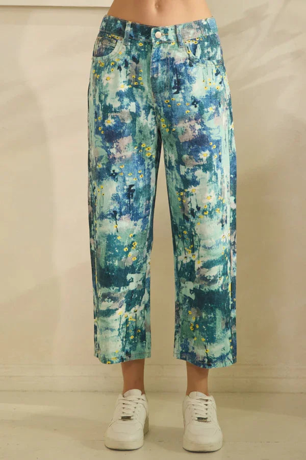 Oli & Hali Time To Fly Abstract Floral Print Jeans In Blue