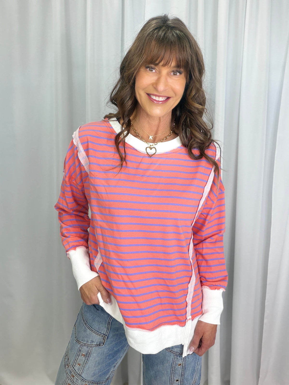 Take It On Long Sleeve Striped Knit Top In Coral *Final Sale*