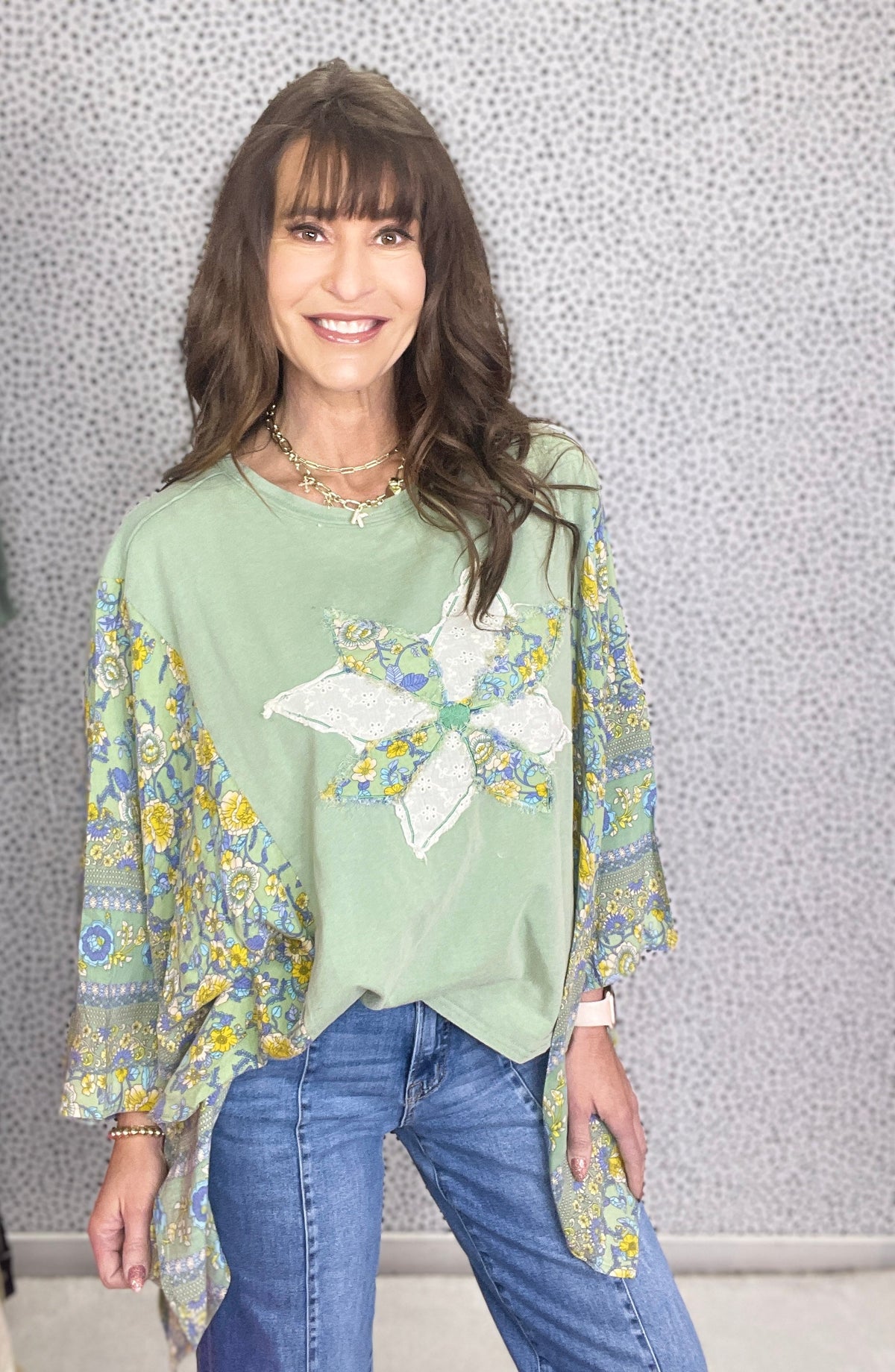Free Fallin' Print Mix Poncho Top *Final Sale*