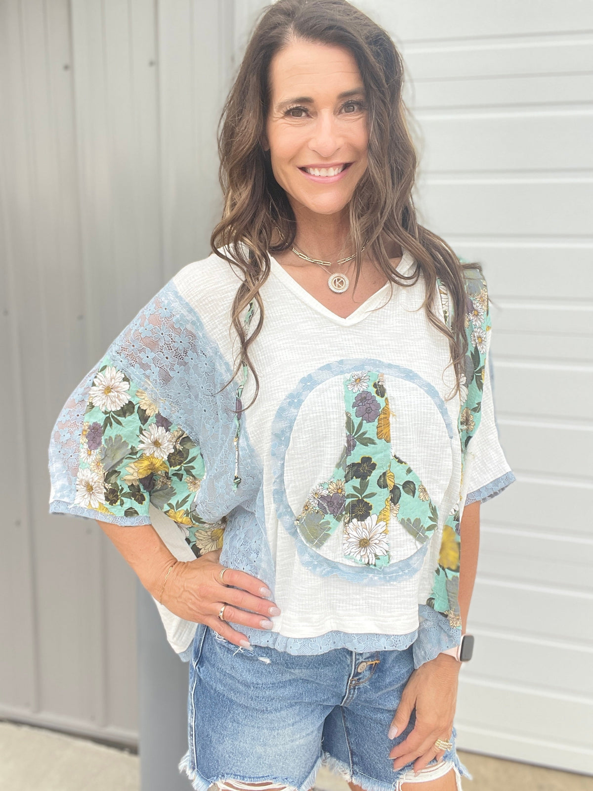 Pol Peace Be With You Short Sleeve Hoodie Top In 6 Colors: Ivory, Charcoal, Pink, Sage, Peach, Aqua *Final Sale*
