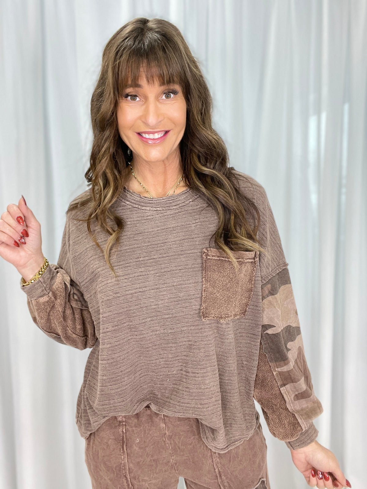 Camo Cocoa Long Sleeve Top In 3 Colors