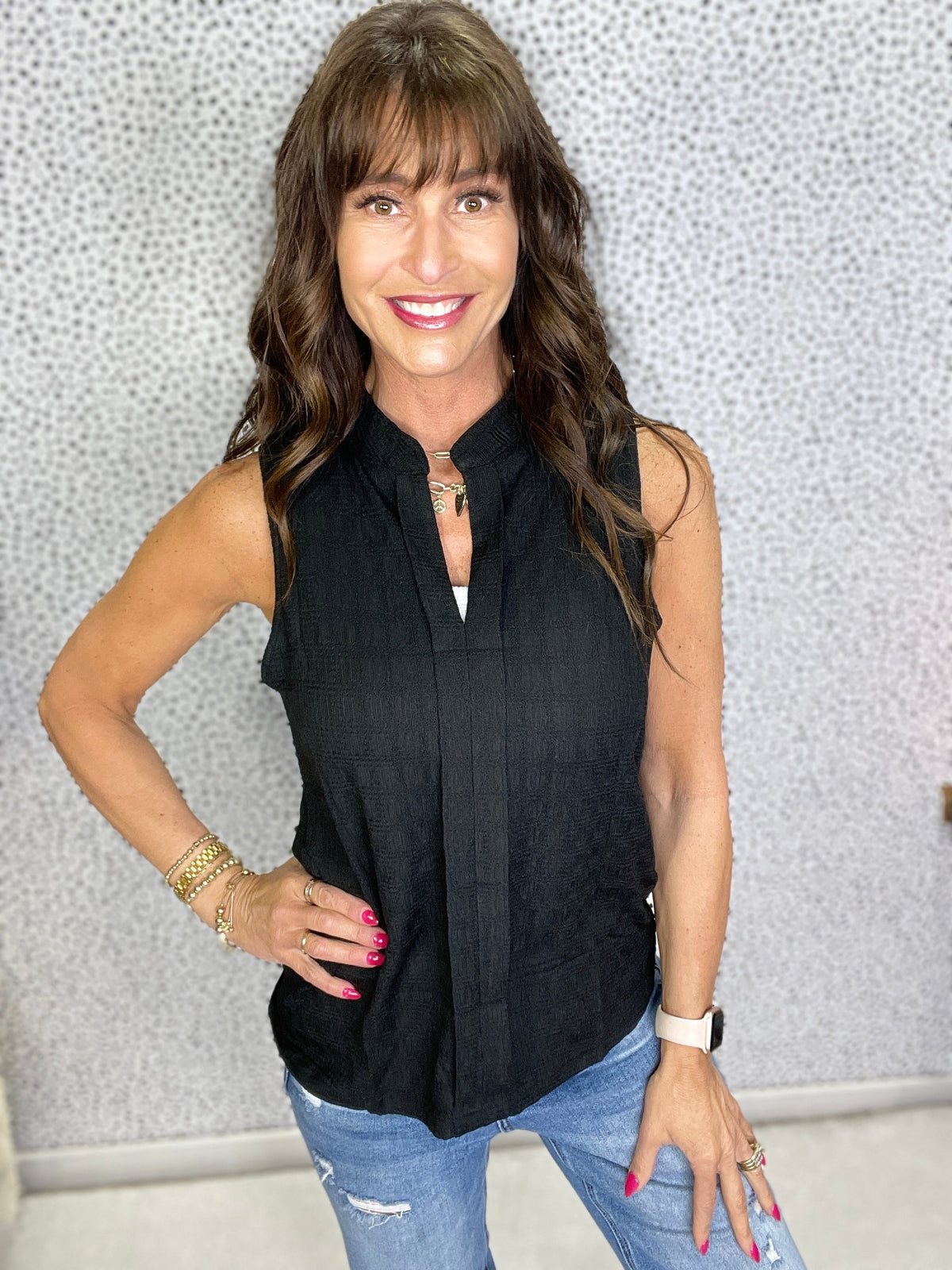Gracie P Lattice Textured Split Neck Tank Top in 2 Colors *Final Sale*