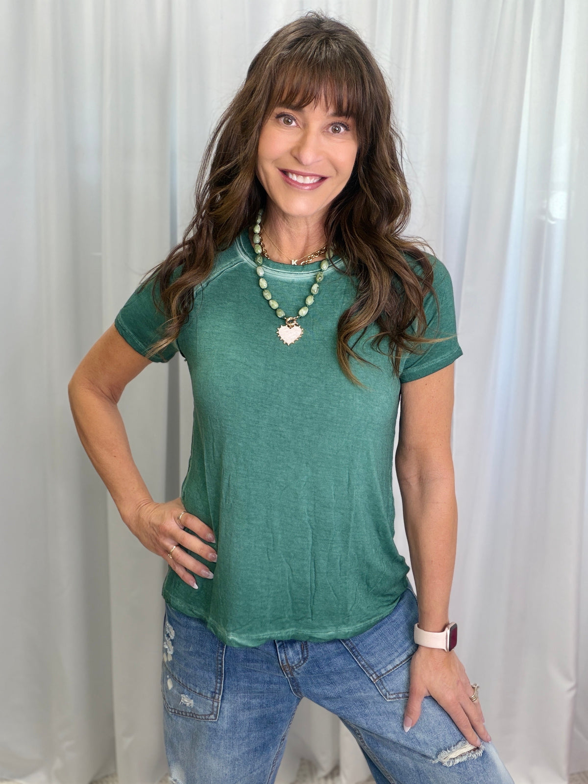 Everyday Essential Vintage Wash Tee In Emerald