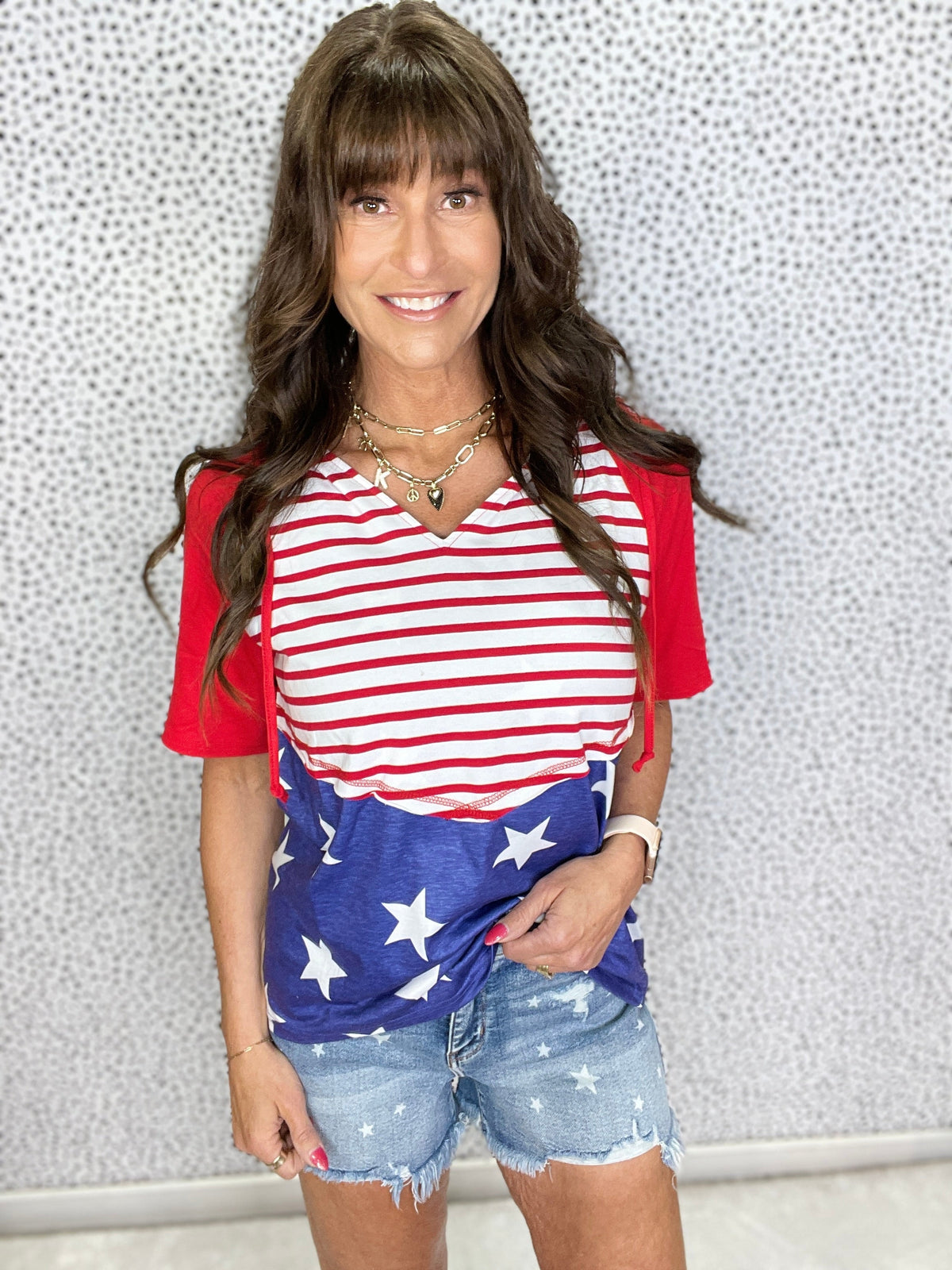 Gracie P Patriot Blaze Stars & Stripes Hoodie Tee