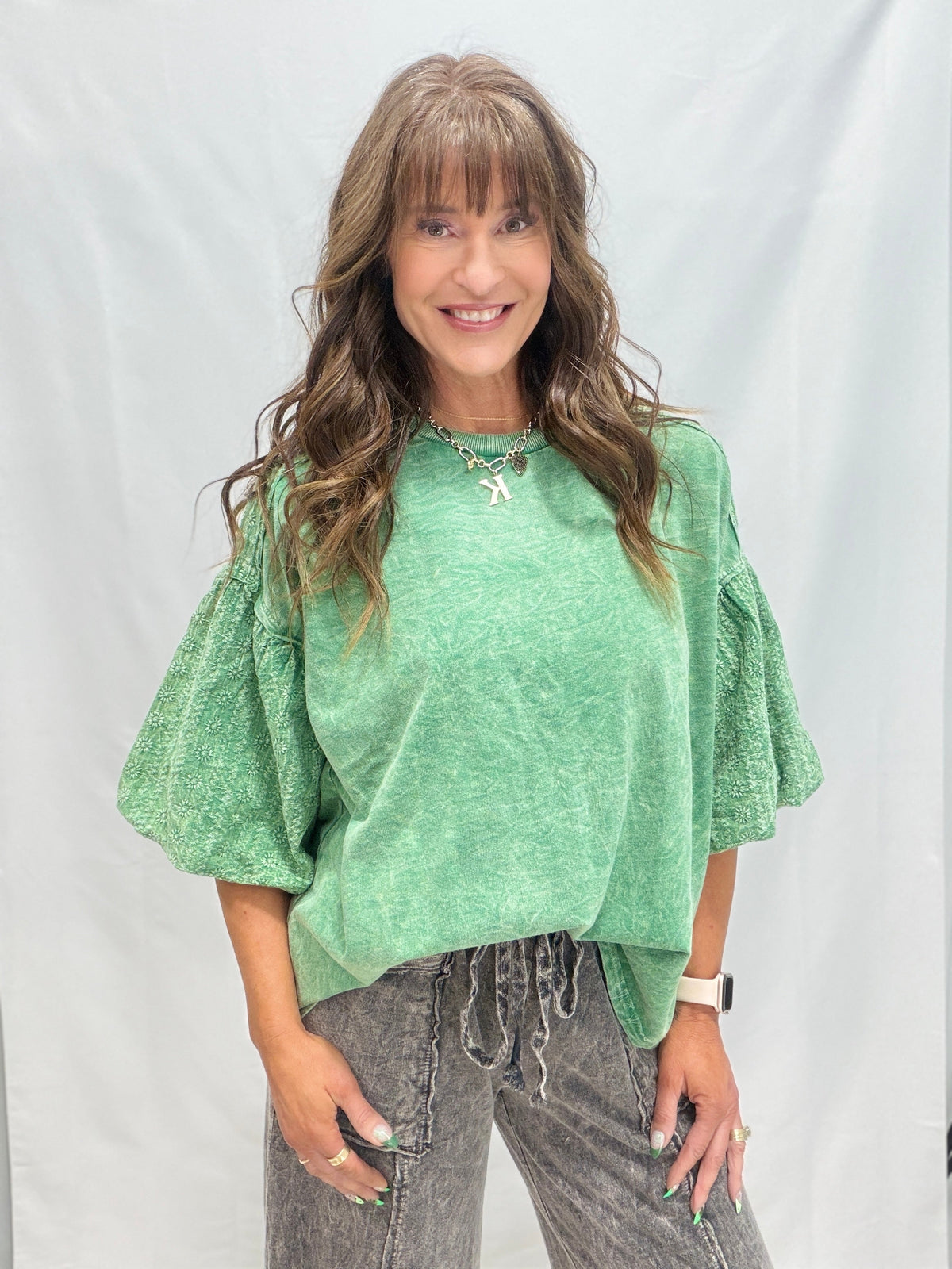 Til You Come Back Home Puff Sleeve Accent Top In 2 Colors