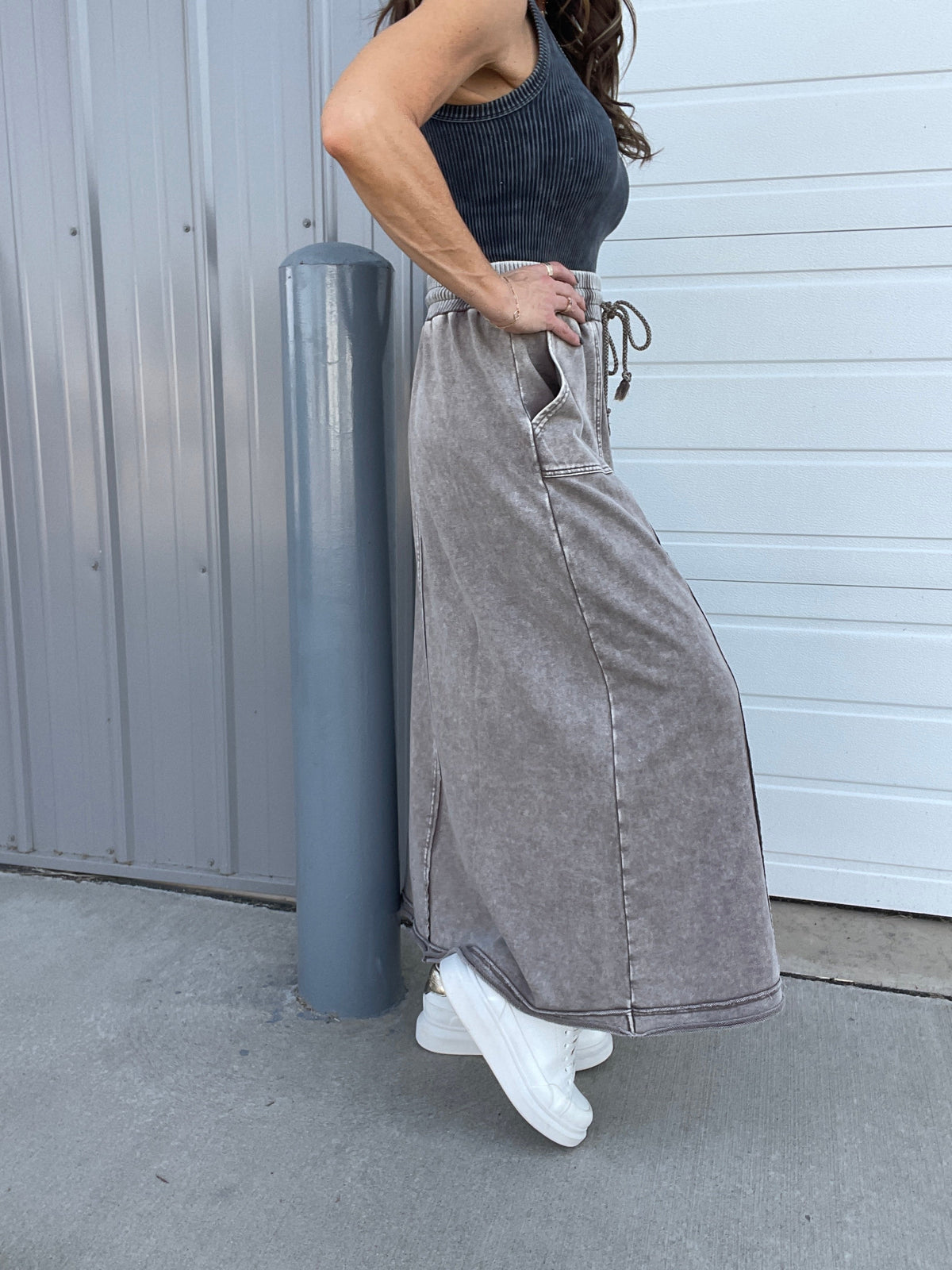 Coming Through Mineral Washed Skirt In 3 Colors: Camel, Mocha, Olive *Final Sale*