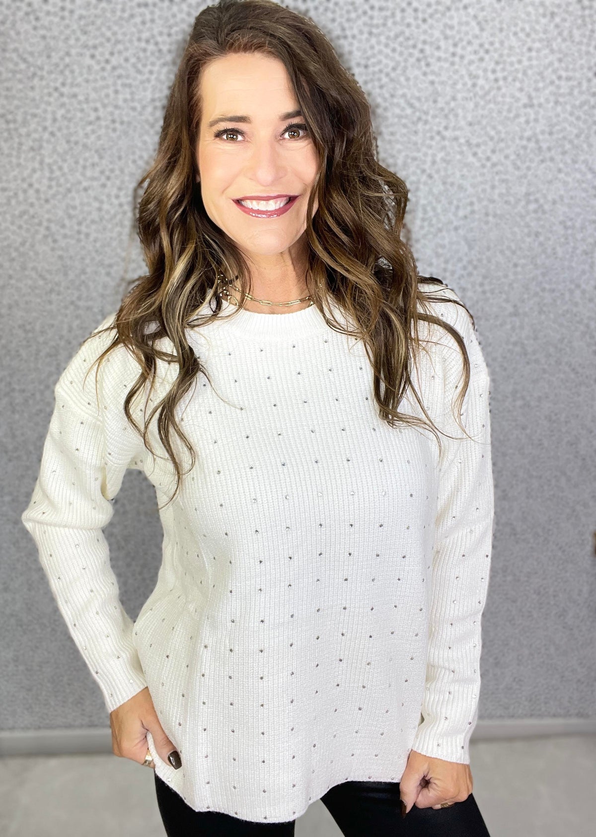 Time To Shine Rhinestone Detail Sweater