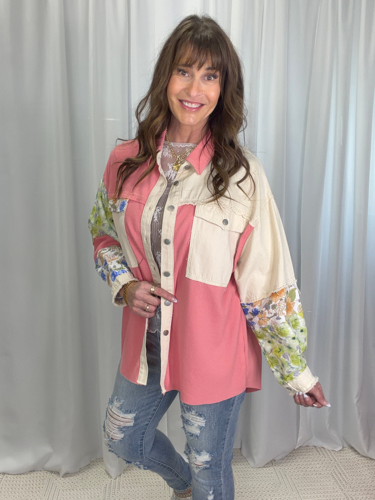 POL Sassy Look Oversized Patch Work Top In 6 Colors *Final Sale*