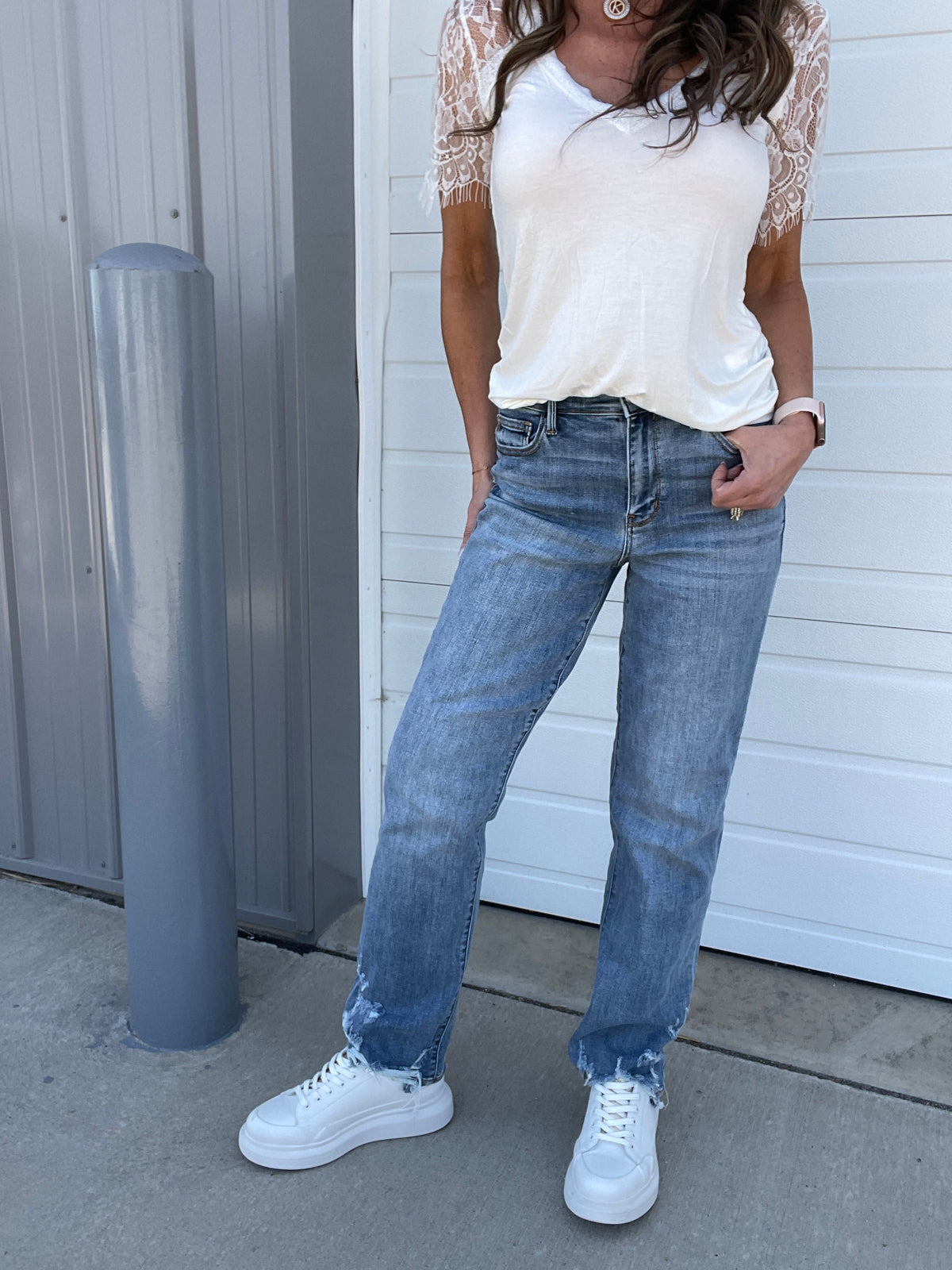Judy Blue Peggy High Rise Straight Jeans With Distress 470