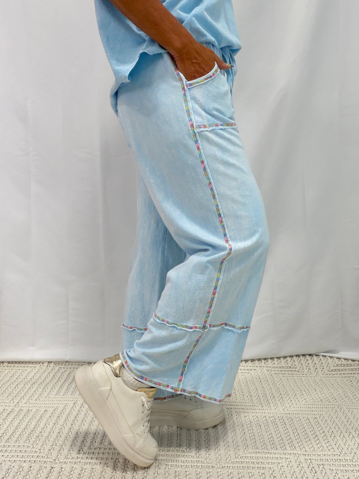 Mineral Washed Rainbow Threads Wide Leg Pants in 2 Colors