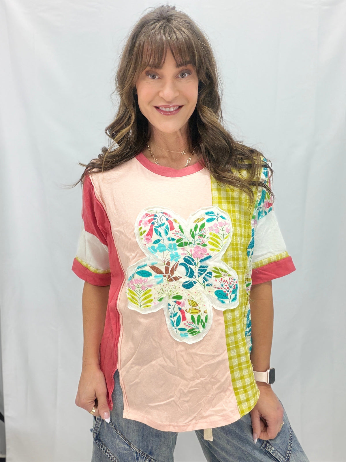 Patchwork Dream Flower Patch Soft Washed Cotton Slub Top In 4 Colors