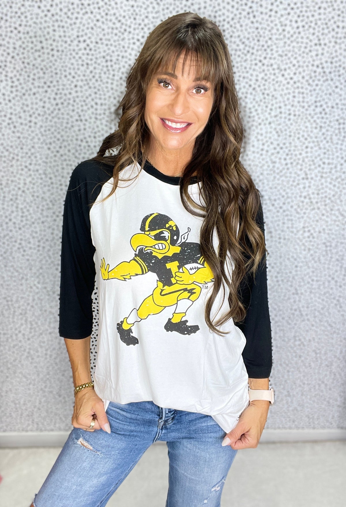 Iowa Football Herky Raglan Soto 3/4 Sleeve Top