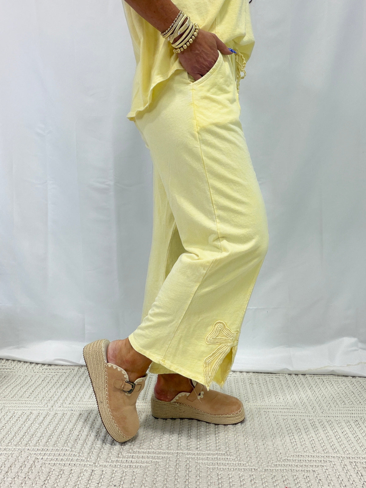 Charmed By Bows Mineral Washed Slit Pants In 6 Colors