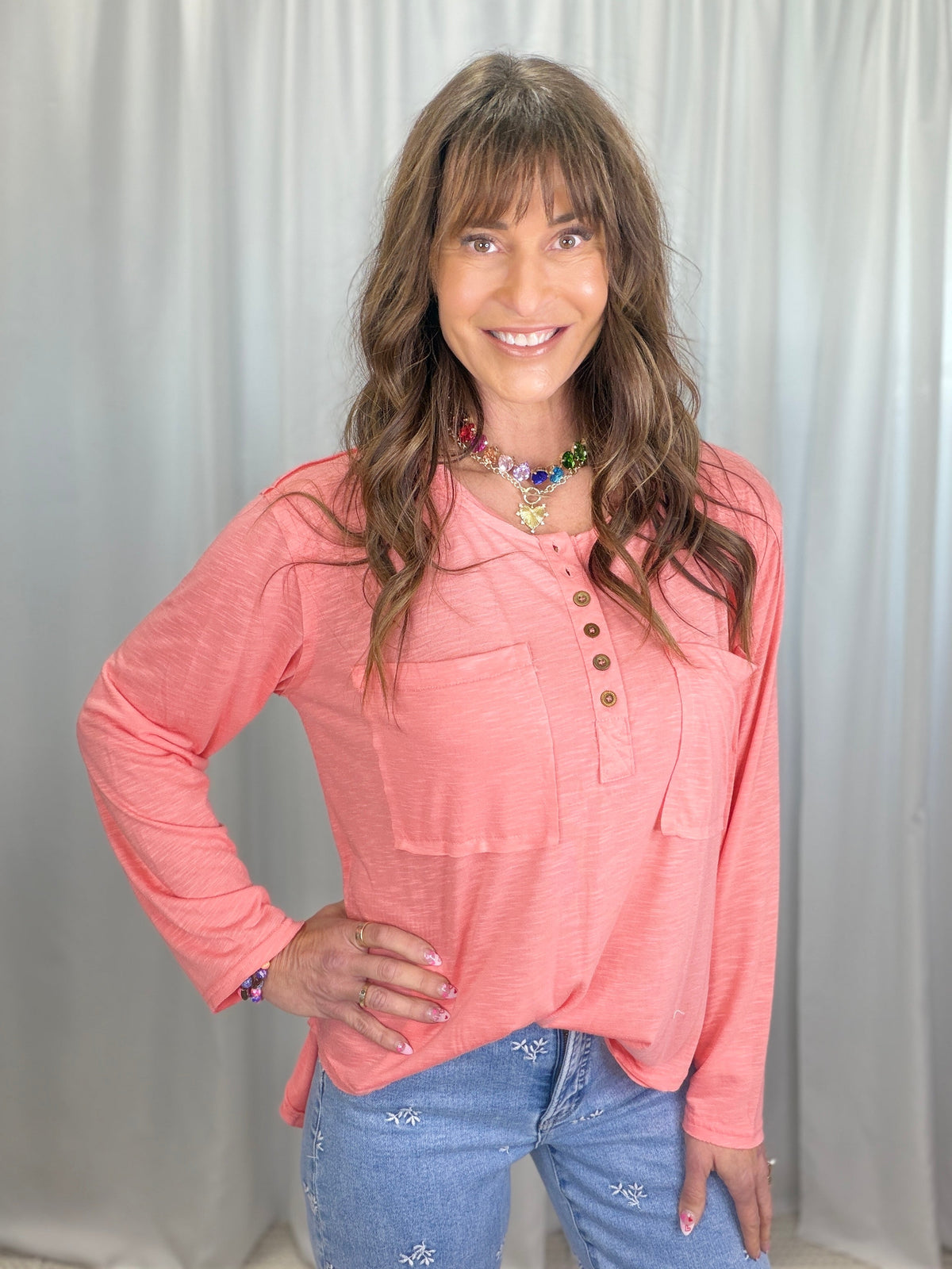 Pol Harper Slub Button Top in 4 Colors