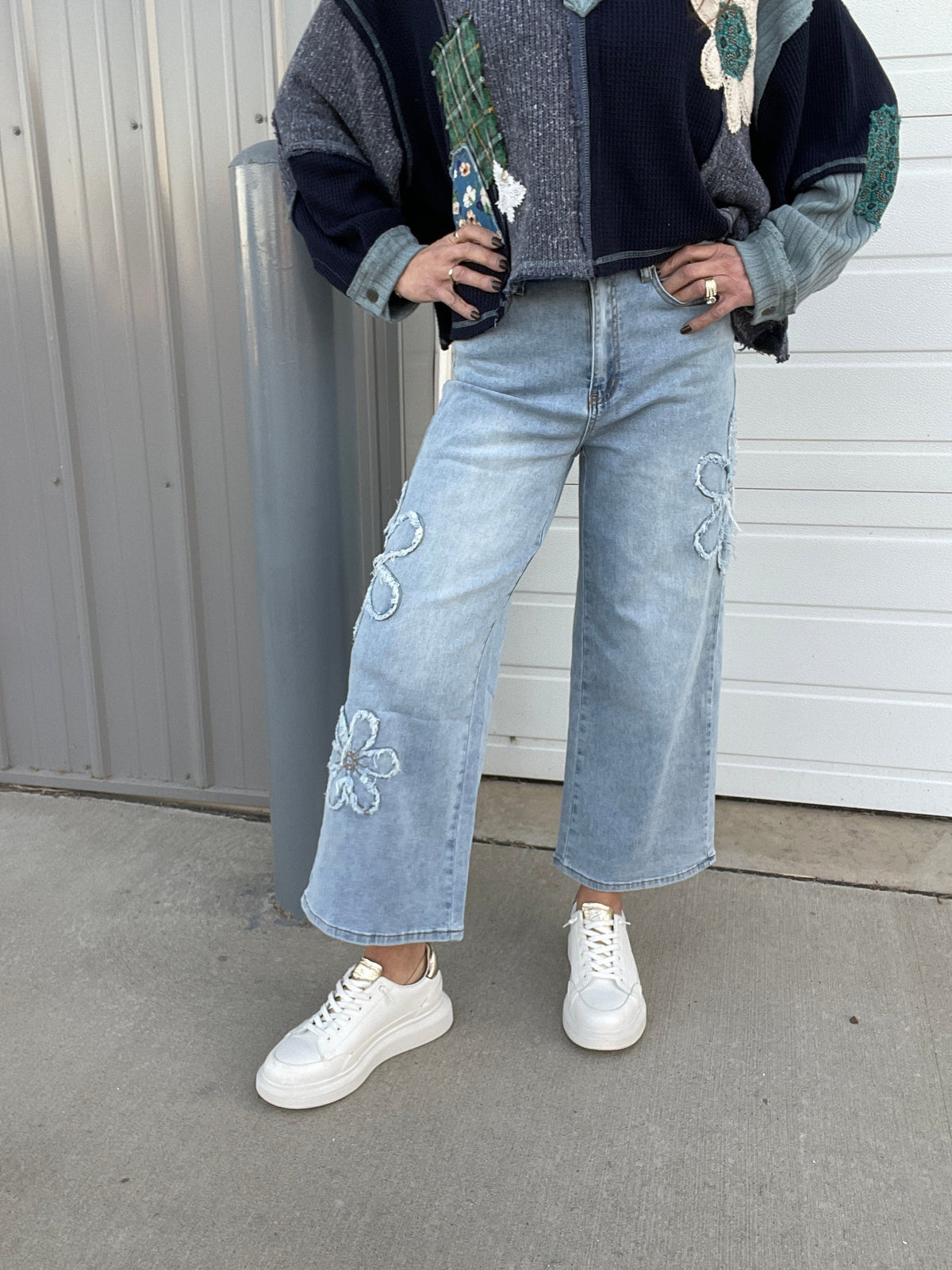 Garden Pick Flower Patch Jeans In 2 Colors: Blue, Black