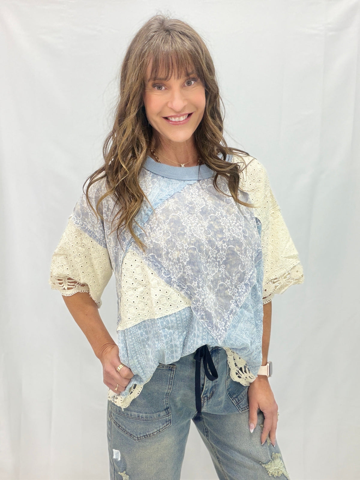 Oli & Hali Washed Fabric Mix Top *Final Sale*