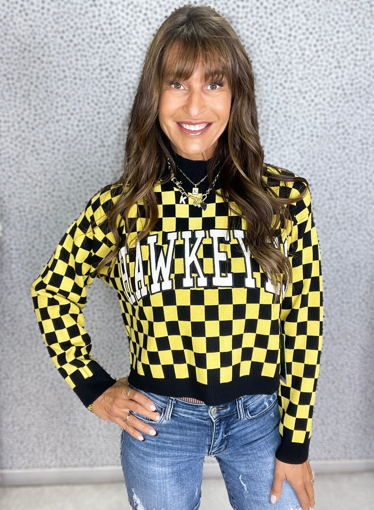 Iowa Checkerboard Crew Sweater