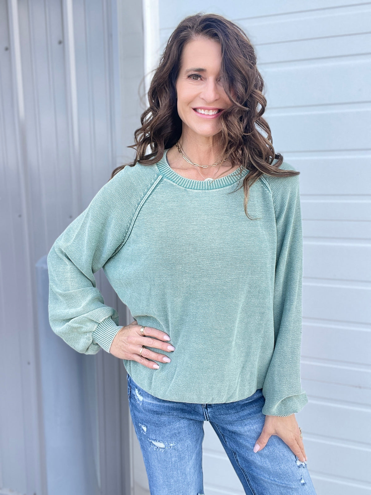 Love For Me Mineral Washed Sweater In 2 Colors