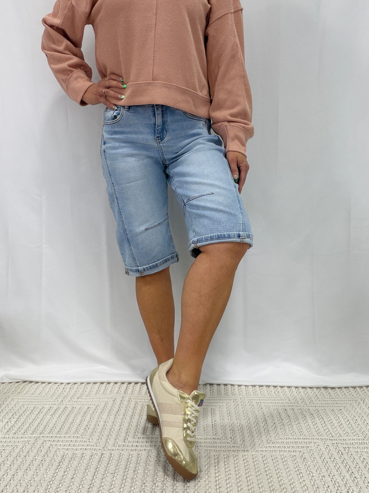 Risen Melissa Slouchy Barrel Shorts In Light